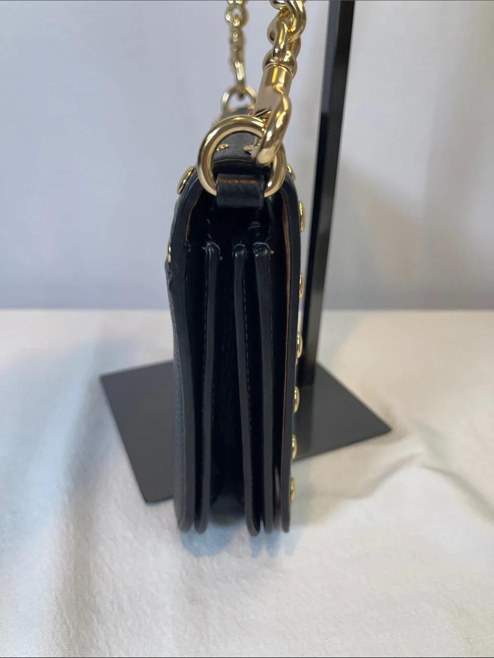 Coach M2481-CAK01 Quinn Bag With Rivets Black Pebbled Leather Chain Crossbody